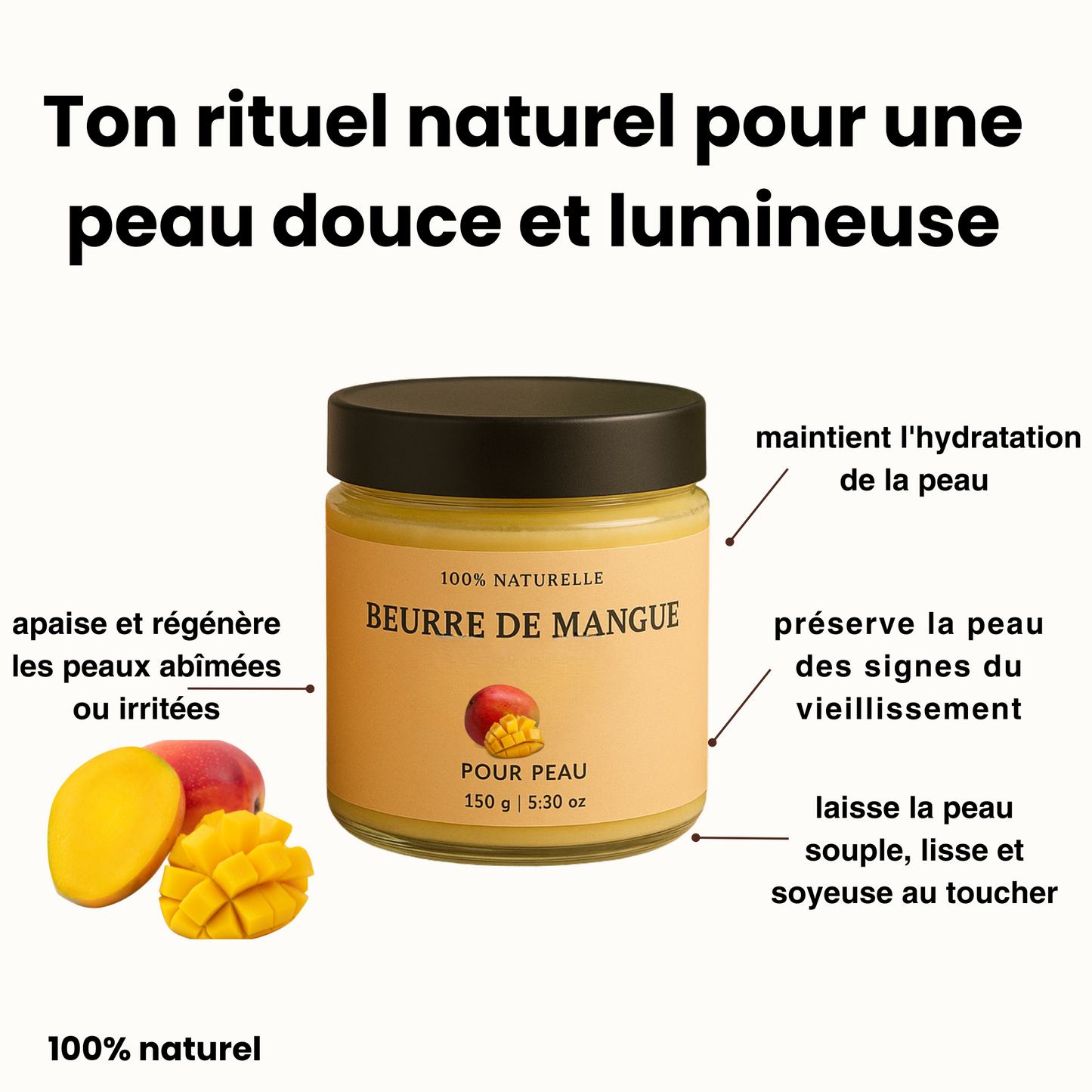 Beurre corporel à la mangue – 100 % Pur & Naturel