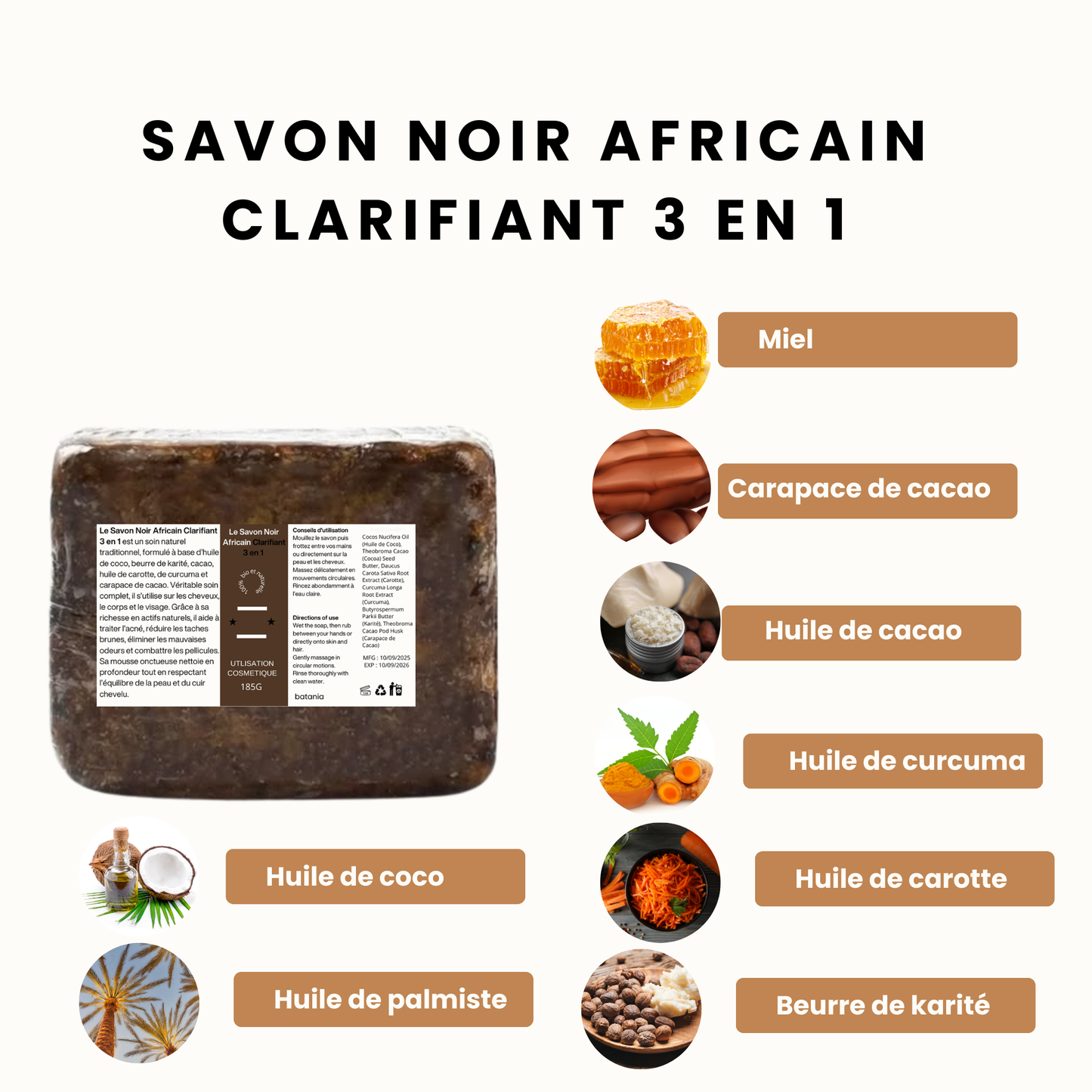 Savon noir africain clarifiant 3 en 1