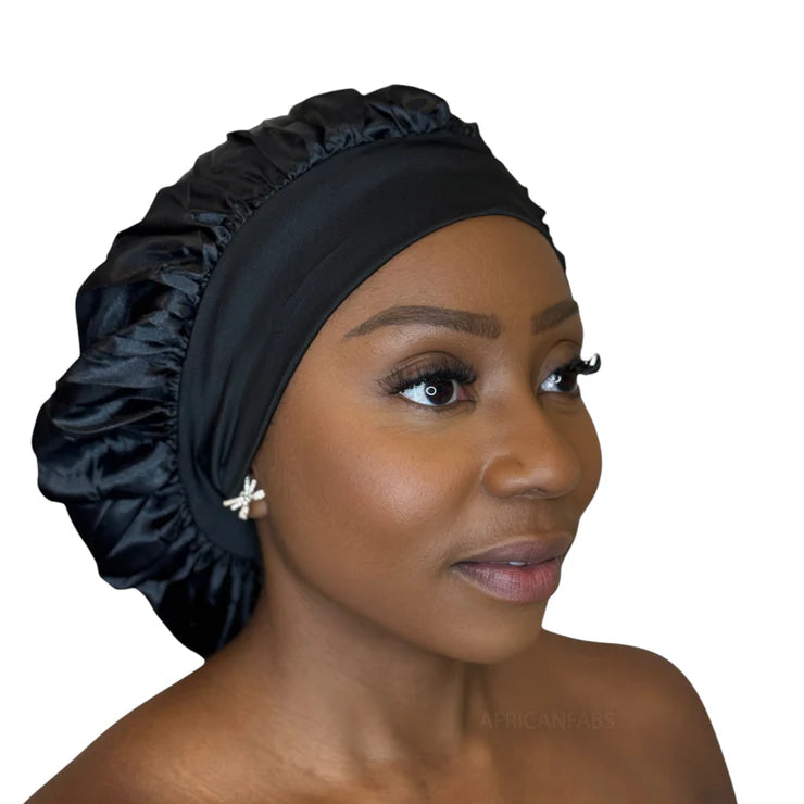 Bonnet de nuit en satin - Noir