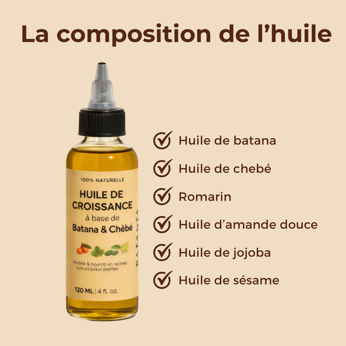 Huile de croissance à base de batana & chebé